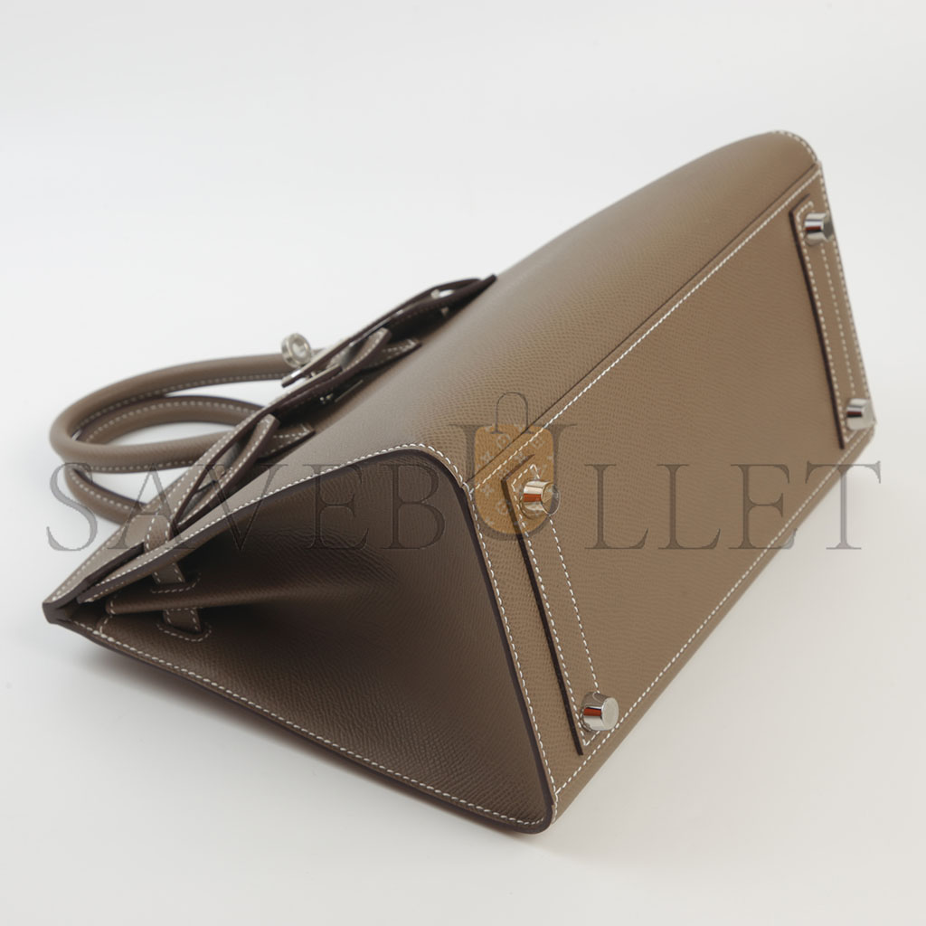 H**mes master birkin 30 epsom leather elephant grey silver buckle handbag h028369ck18 (30*23*15cm)